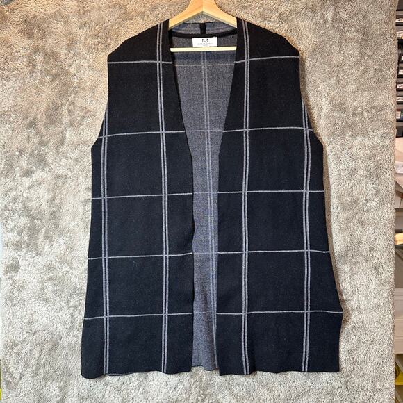 Magaschoni Black Windowpane Long Sweater Vest Duster Cardigan Sleeveless 1X XL - Picture 1 of 8
